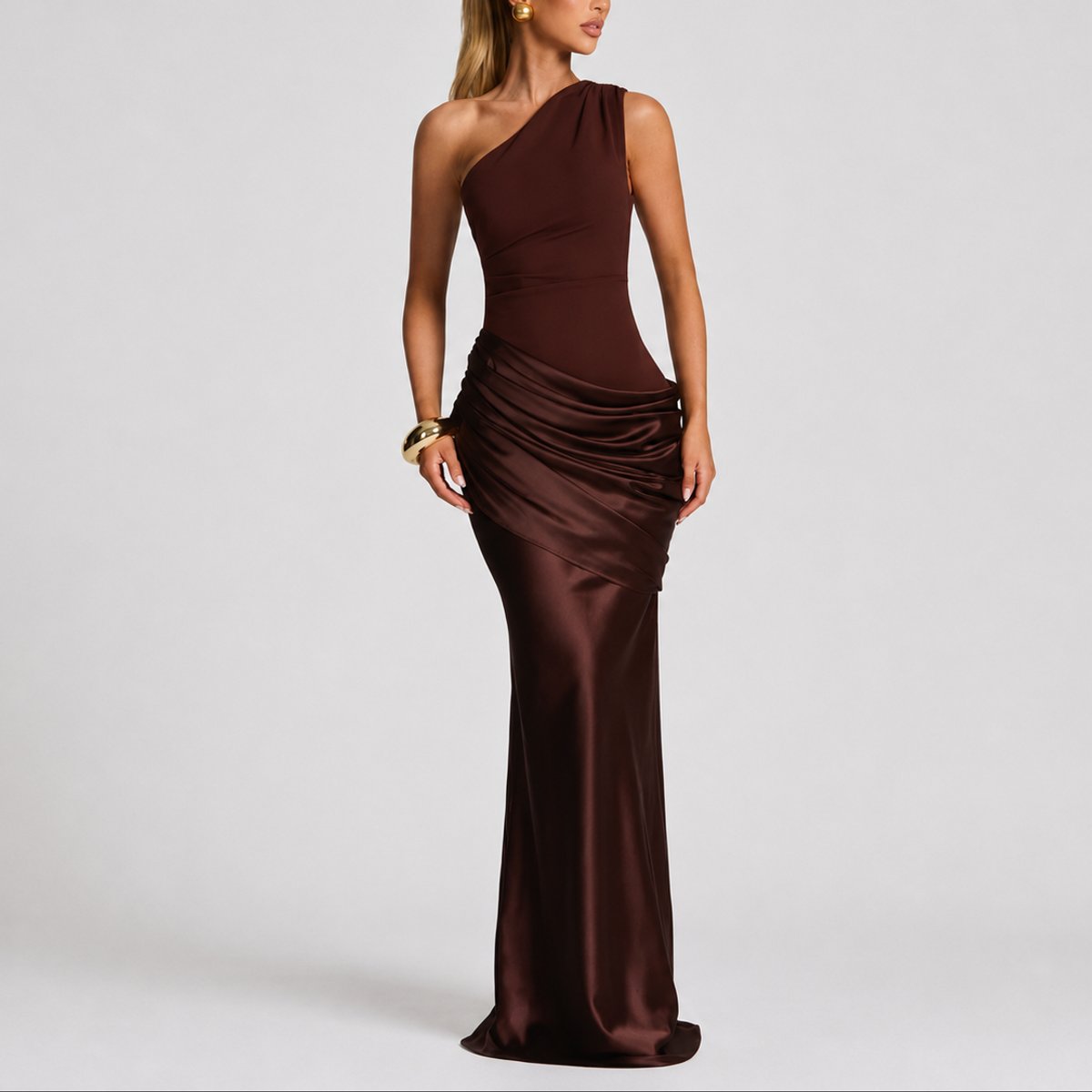 Women's Fall Wedding Guest Dresses One Shoulder Satin Maxi Gown