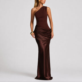 Women's Fall Wedding Guest Dresses One Shoulder Satin Maxi Gown