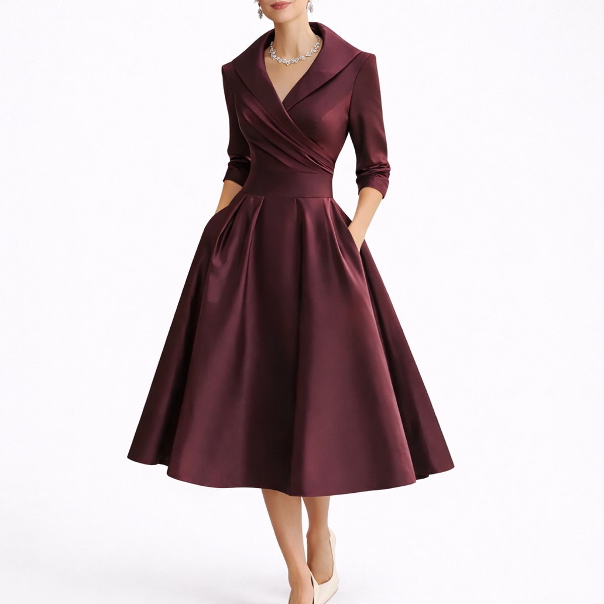 Women's Structured A-Line Midi Christmas Party Dress