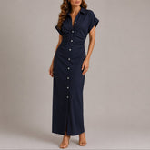 Women's Fall Wedding Guest Maxi Shirt Dress Ruched Button-Down