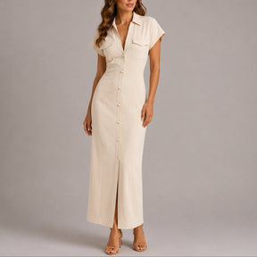 Women's Fall Wedding Guest Maxi Shirt Dress Ruched Button-Down