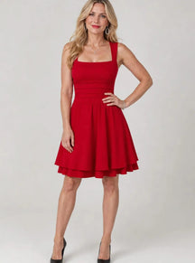 Women's Mini Cocktail Dress Fit and Flare Square Neck Ruched Waist – Christmas Party & New Year's Eve