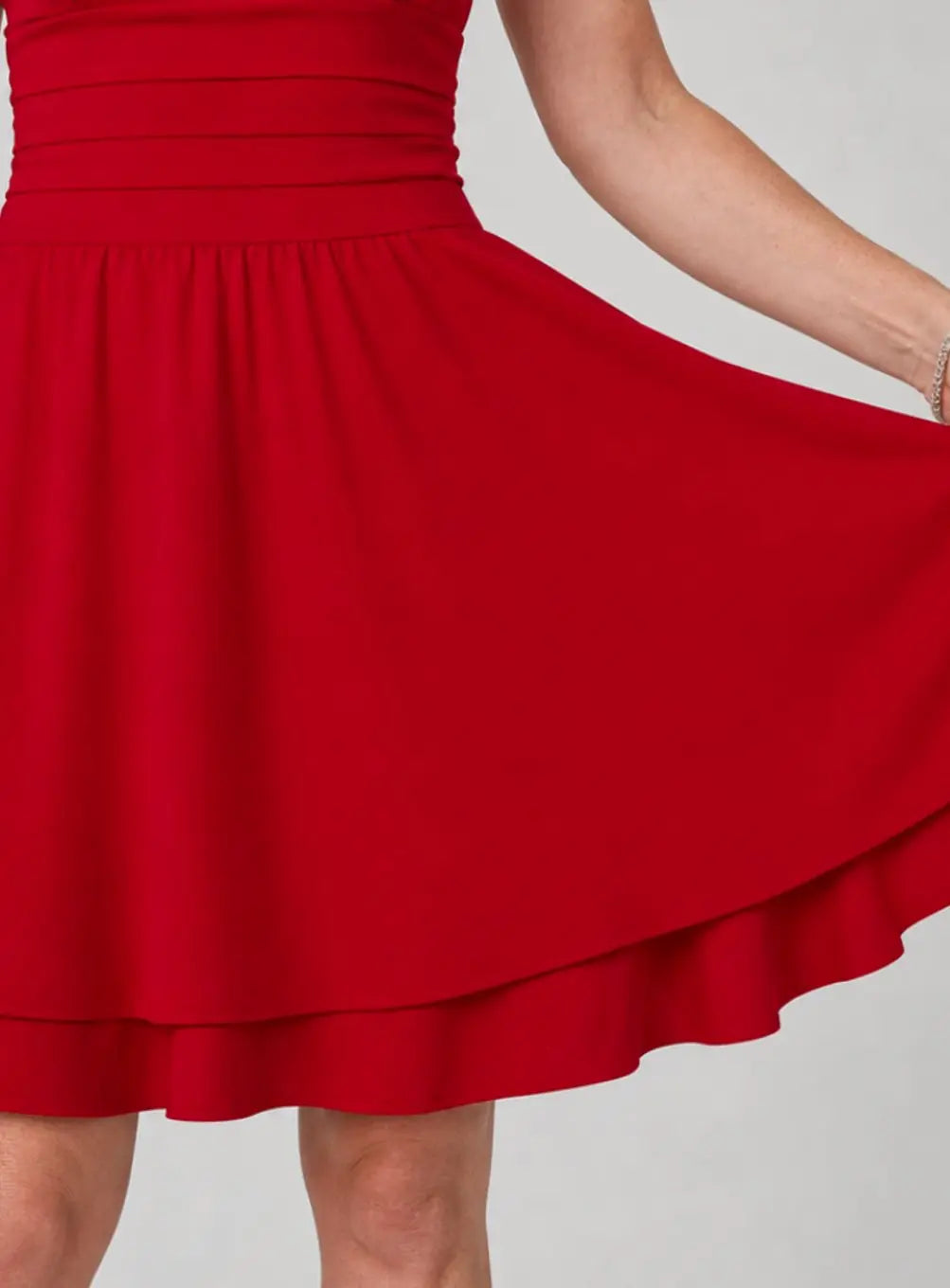 Women's Mini Cocktail Dress Fit and Flare Square Neck Ruched Waist – Christmas Party & New Year's Eve