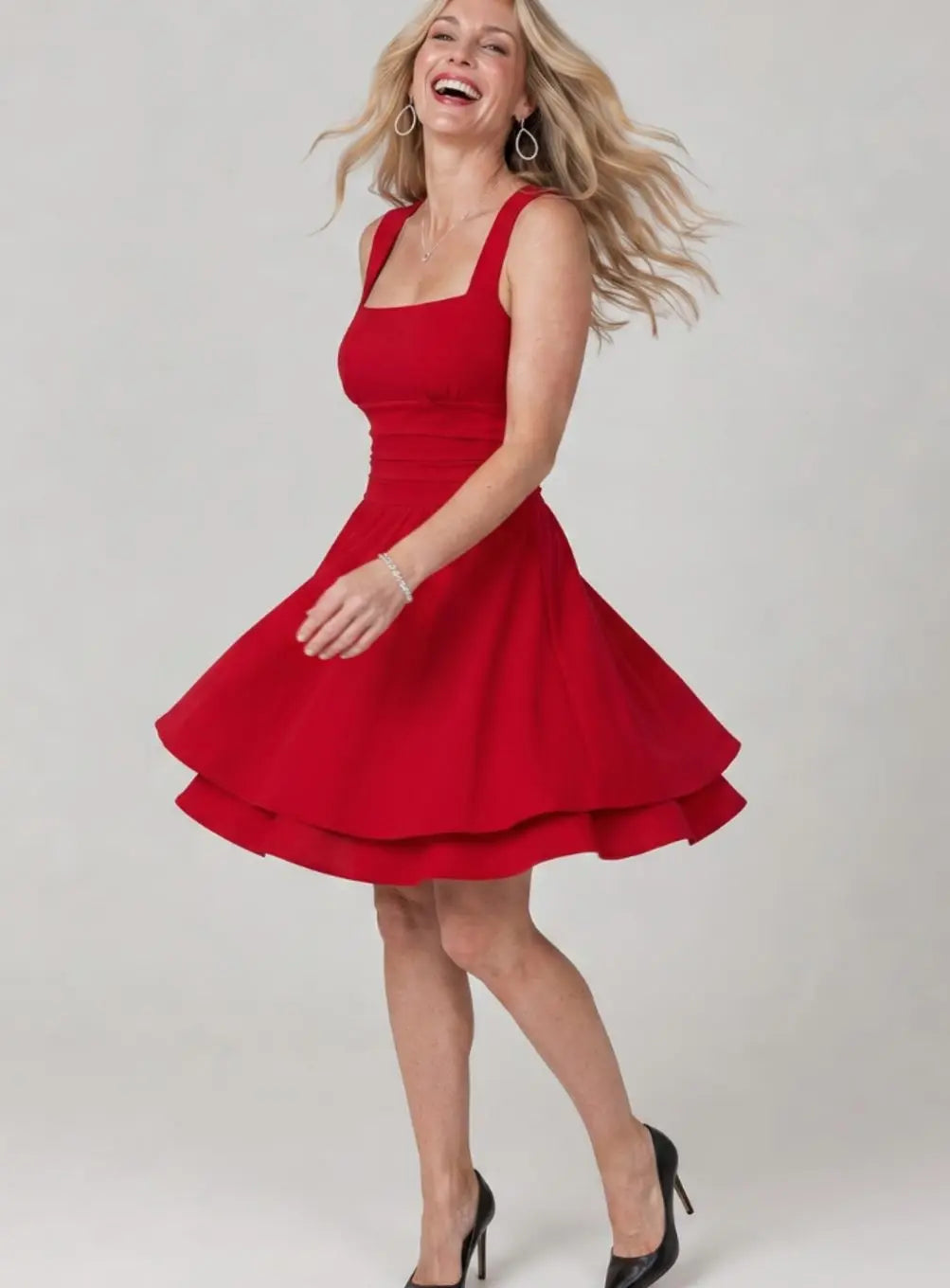 Women's Mini Cocktail Dress Fit and Flare Square Neck Ruched Waist – Christmas Party & New Year's Eve