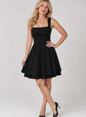 Women's Mini Cocktail Dress Fit and Flare Square Neck Ruched Waist – Christmas Party & New Year's Eve