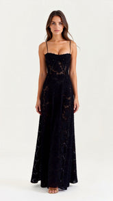 Women's Lace-Detail Bustier Maxi Christmas Party Dress