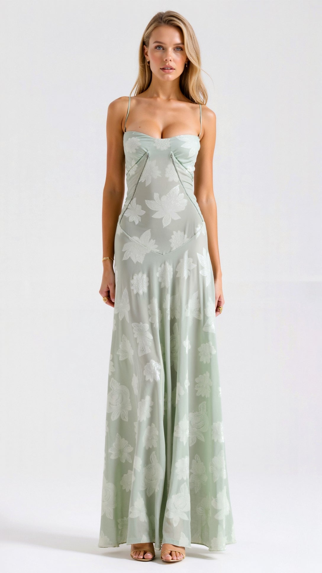 Women's Lace-Detail Bustier Maxi Christmas Party Dress