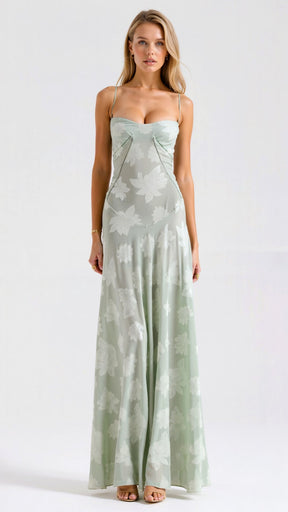 Women's Lace-Detail Bustier Maxi Christmas Party Dress