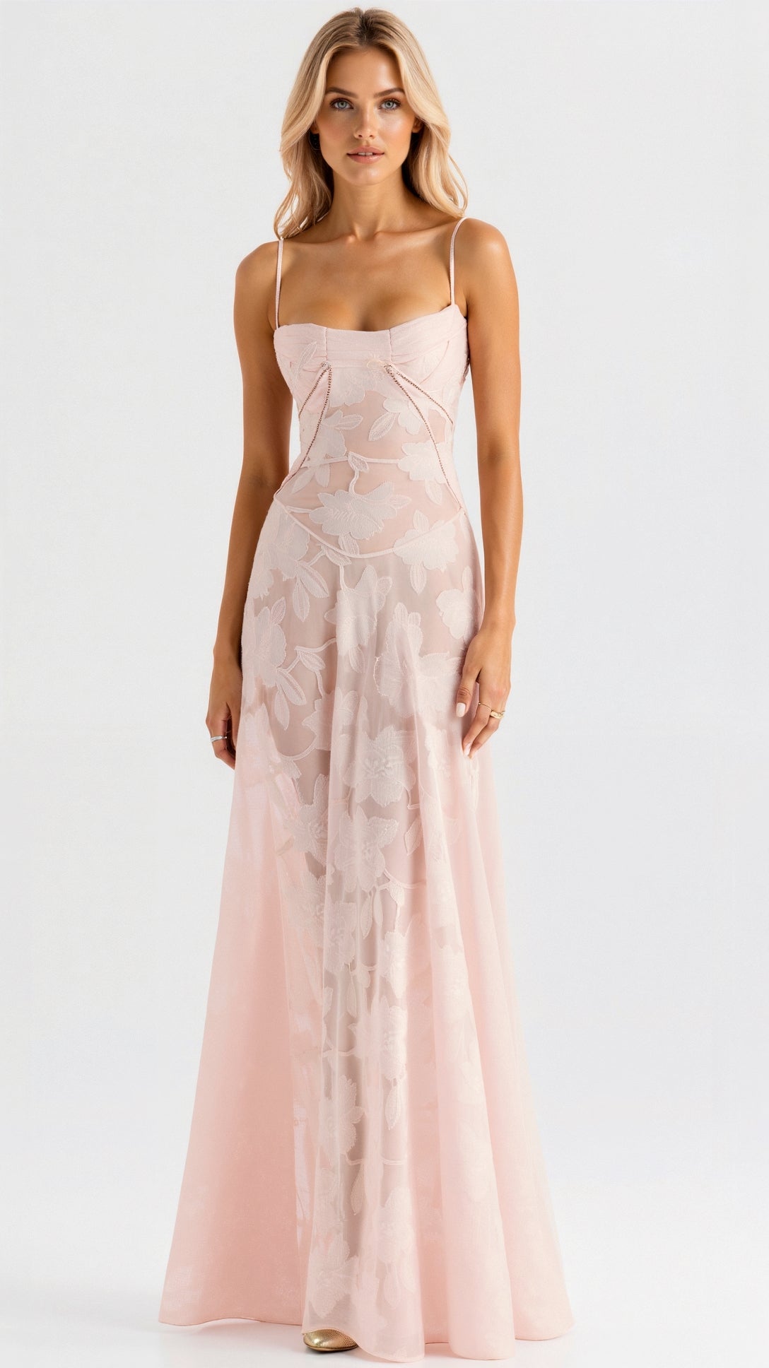 Women's Lace-Detail Bustier Maxi Christmas Party Dress