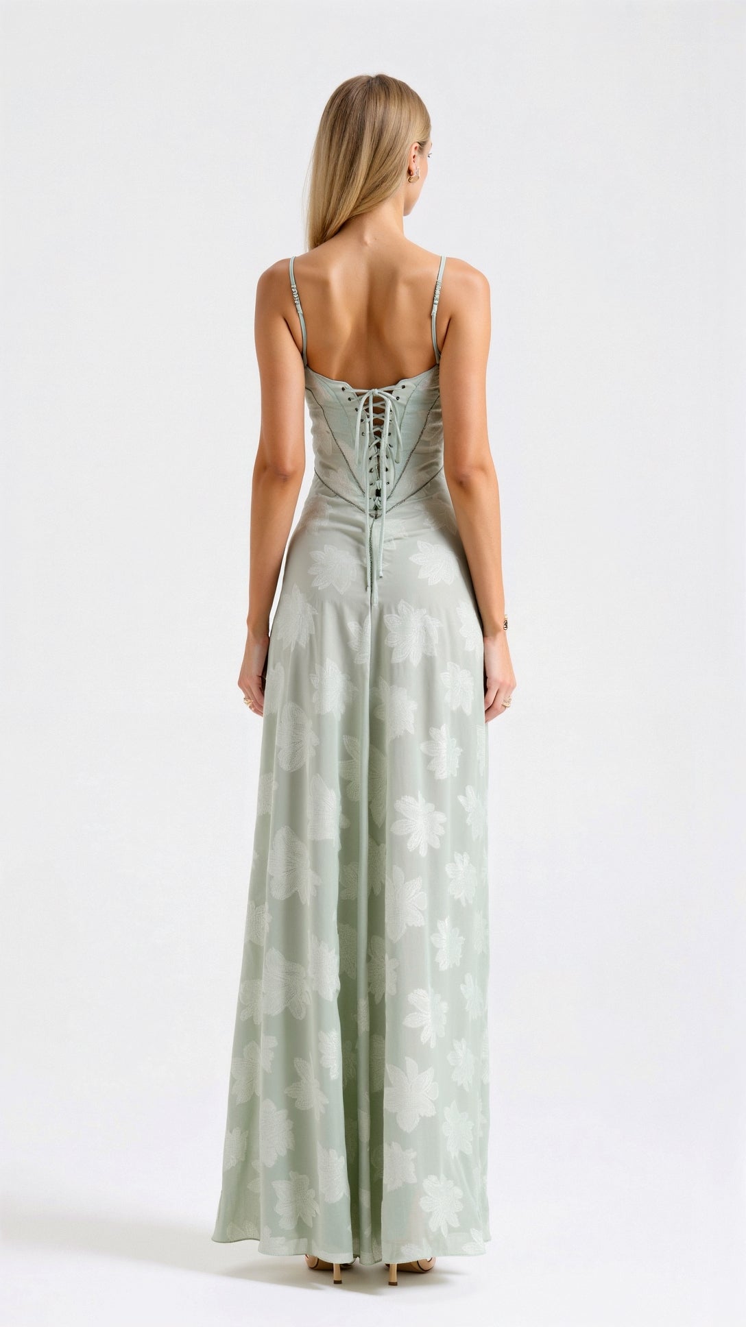 Women's Lace-Detail Bustier Maxi Christmas Party Dress