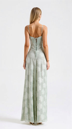 Women's Lace-Detail Bustier Maxi Christmas Party Dress
