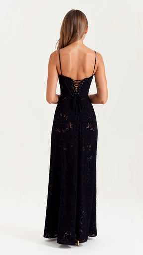 Women's Lace-Detail Bustier Maxi Christmas Party Dress
