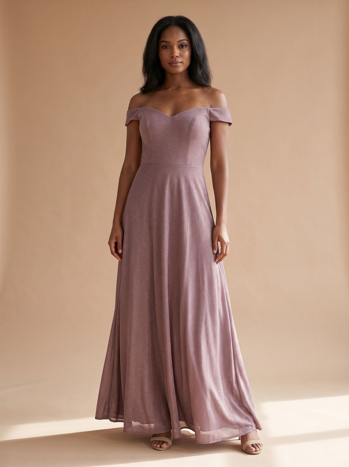 Women's Off-Shoulder Glitter A-Line Gown Light Pink – Christmas Party & New Year's Eve Evening Dress, Sizes S–3XL