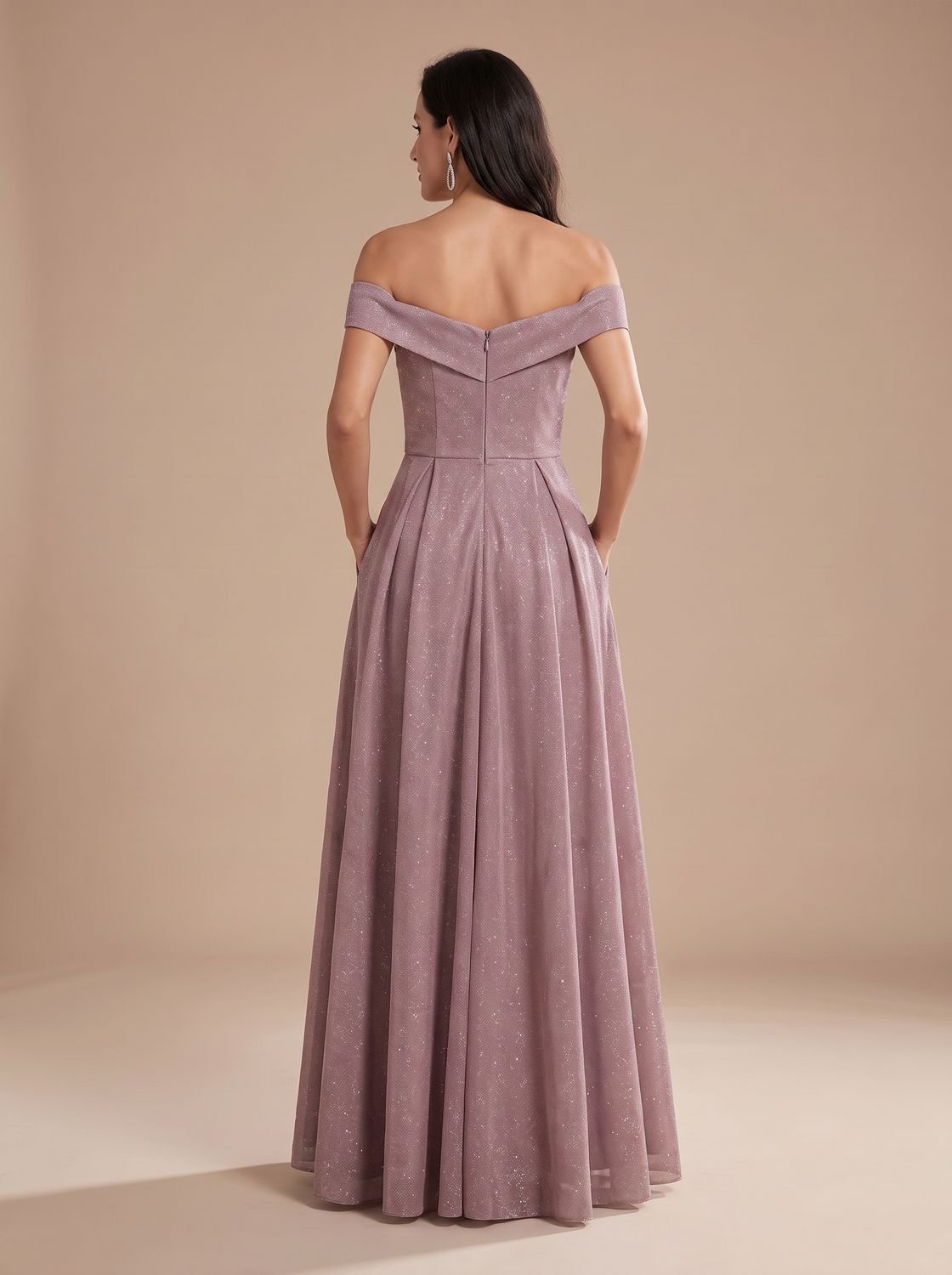Women's Off-Shoulder Glitter A-Line Gown Light Pink – Christmas Party & New Year's Eve Evening Dress, Sizes S–3XL