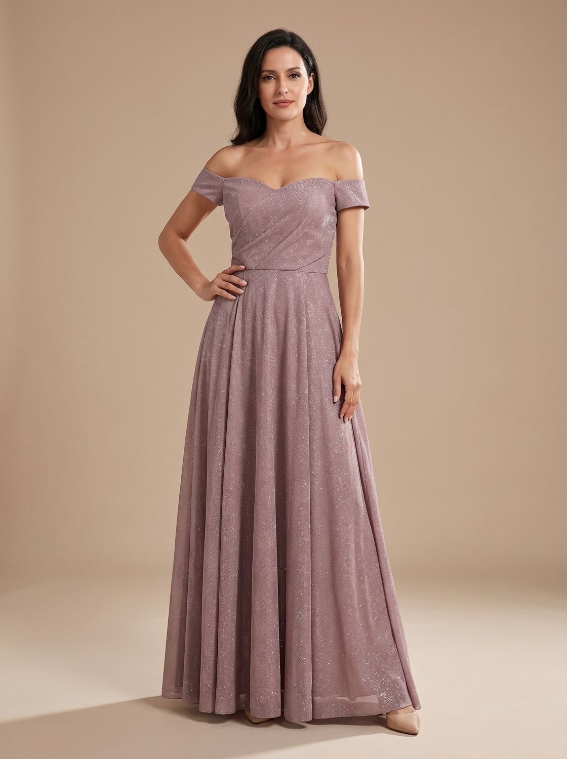 Women's Off-Shoulder Glitter A-Line Gown Light Pink – Christmas Party & New Year's Eve Evening Dress, Sizes S–3XL