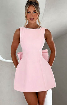 Women's Pearl Trim Sleeveless A-Line Mini New Year's Eve Dress