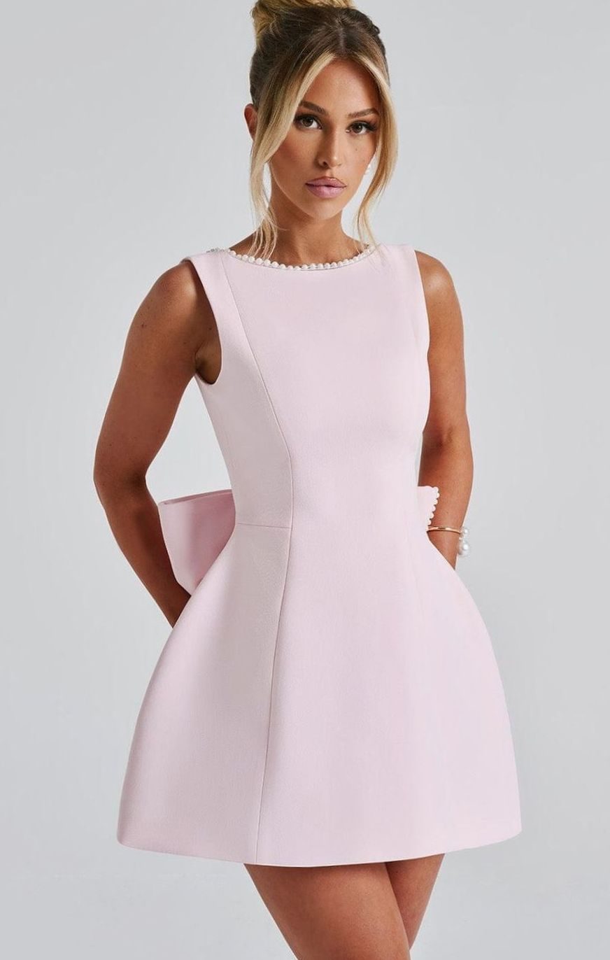Women's Pearl Trim Sleeveless A-Line Mini New Year's Eve Dress