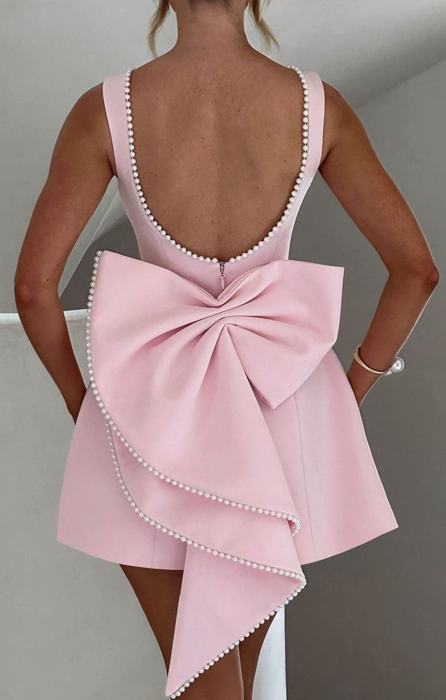 Women's Pearl Trim Sleeveless A-Line Mini New Year's Eve Dress