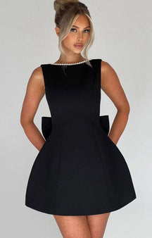 Women's Pearl Trim Sleeveless A-Line Mini New Year's Eve Dress