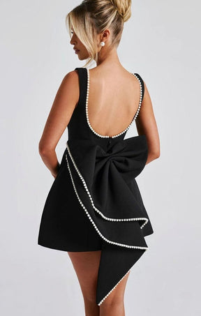 Women's Pearl Trim Sleeveless A-Line Mini New Year's Eve Dress