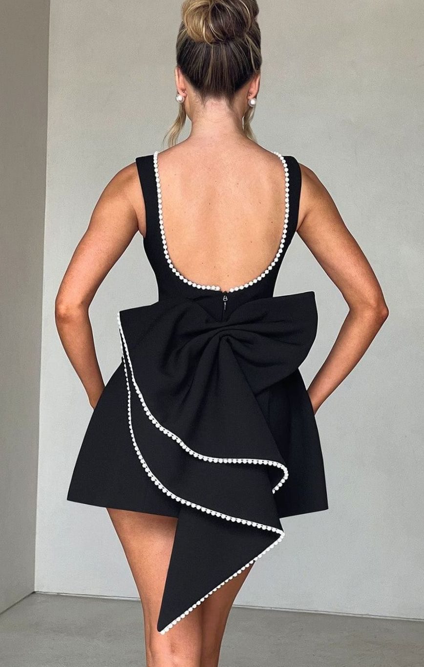Women's Pearl Trim Sleeveless A-Line Mini New Year's Eve Dress
