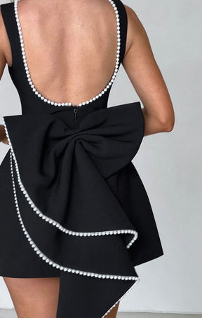 Women's Pearl Trim Sleeveless A-Line Mini New Year's Eve Dress