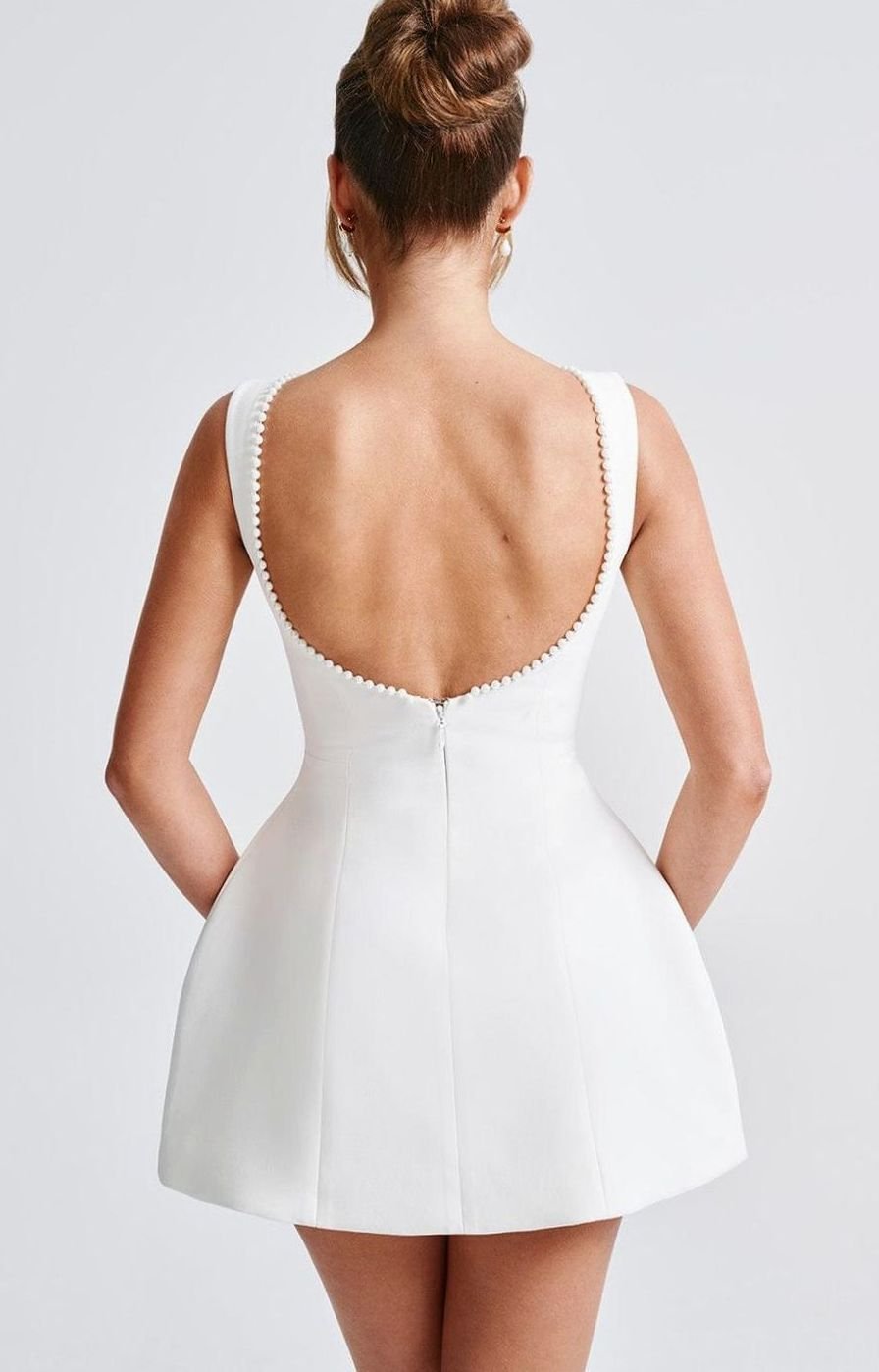 Women's Pearl Trim Sleeveless A-Line Mini New Year's Eve Dress