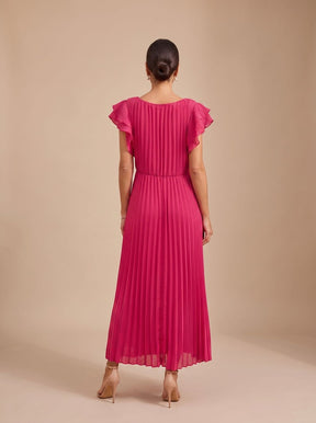 Women's Pleated Twist-Knot Flutter-Sleeve Maxi Evening Dress