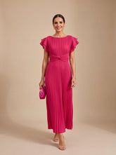Women's Pleated Twist-Knot Flutter-Sleeve Maxi Evening Dress