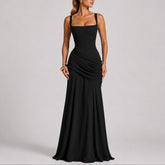 Women's Ruched Square-Neck Maxi Fall Wedding Guest Dress