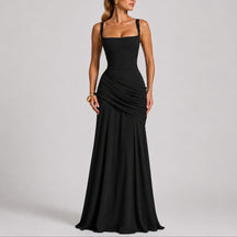Women's Ruched Square-Neck Maxi Fall Wedding Guest Dress