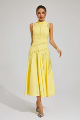 Women's Sleeveless Lace Cutwork Midi Dress