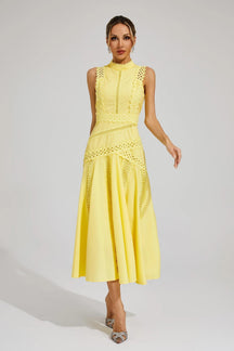 Women's Sleeveless Lace Cutwork Midi Dress
