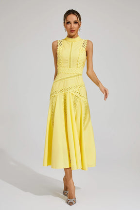 Women's Sleeveless Lace Cutwork Midi Dress