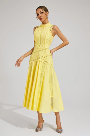 Women's Sleeveless Lace Cutwork Midi Dress