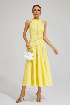 Women's Sleeveless Lace Cutwork Midi Dress
