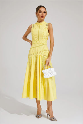 Women's Sleeveless Lace Cutwork Midi Dress