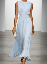 Women's Sleeveless Pleated Maxi Wedding Guest Dress Ruched Waist