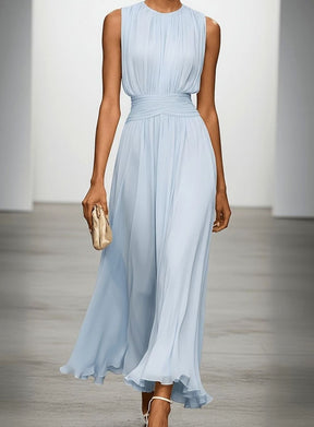 Women's Sleeveless Pleated Maxi Wedding Guest Dress Ruched Waist