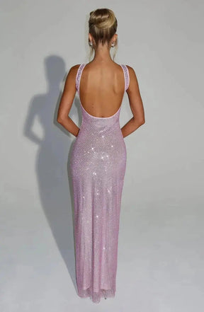 Women's Sequin Maxi Dress Sleeveless Square Neck Bodycon Evening Gown – Christmas Party & New Year's Eve