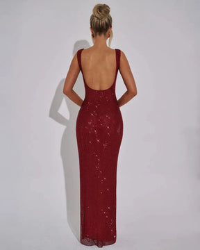 Women's Sequin Maxi Dress Sleeveless Square Neck Bodycon Evening Gown – Christmas Party & New Year's Eve