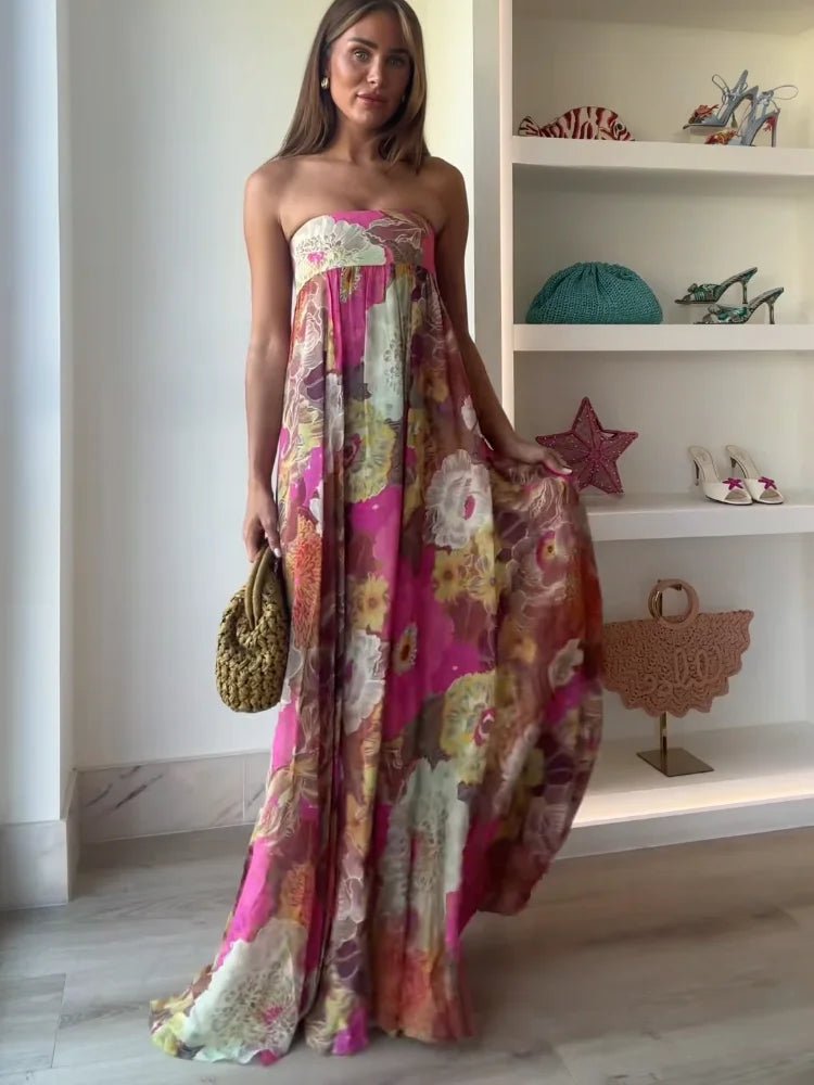 Women's Strapless Floral Maxi Dress