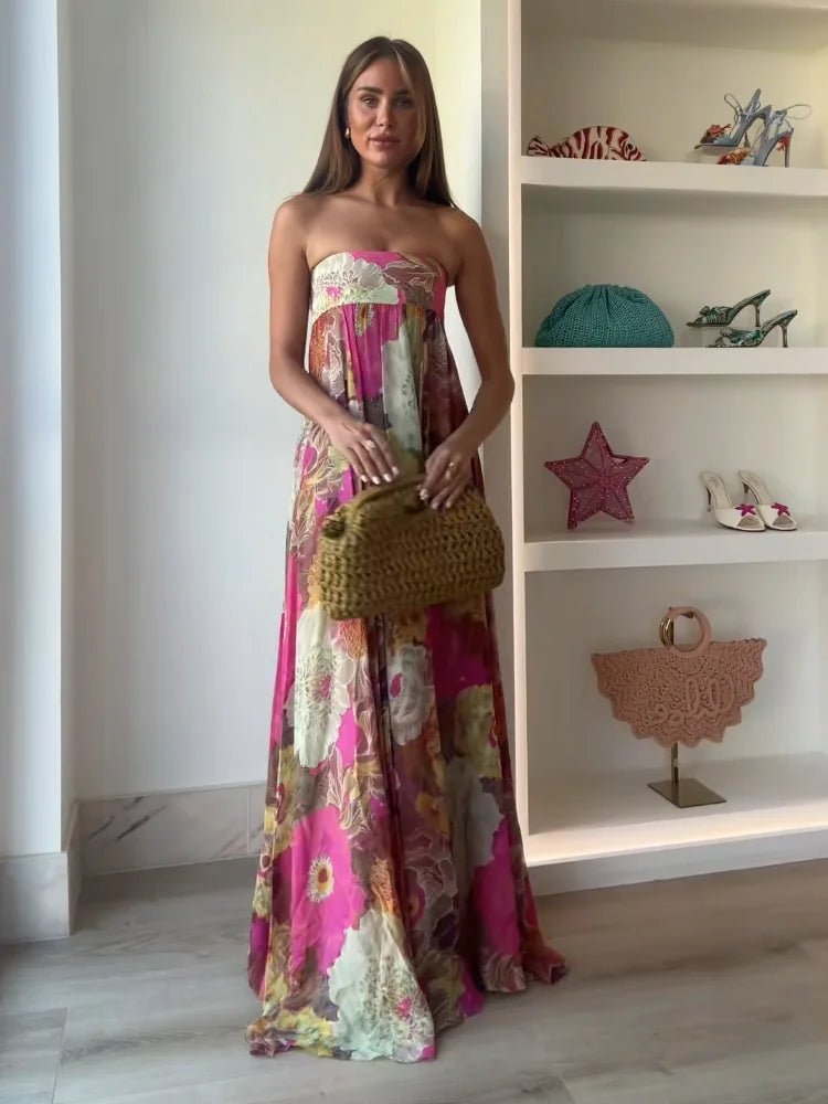Women's Strapless Floral Maxi Dress