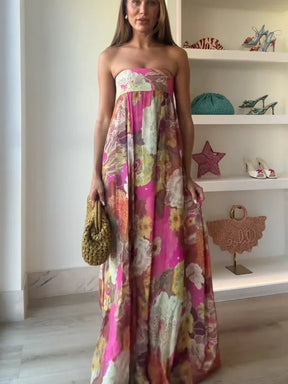 Women's Strapless Floral Maxi Dress