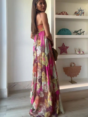 Women's Strapless Floral Maxi Dress
