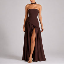 Women's Strapless Open-Back Split-Skirt Fall Wedding Guest Maxi Dress