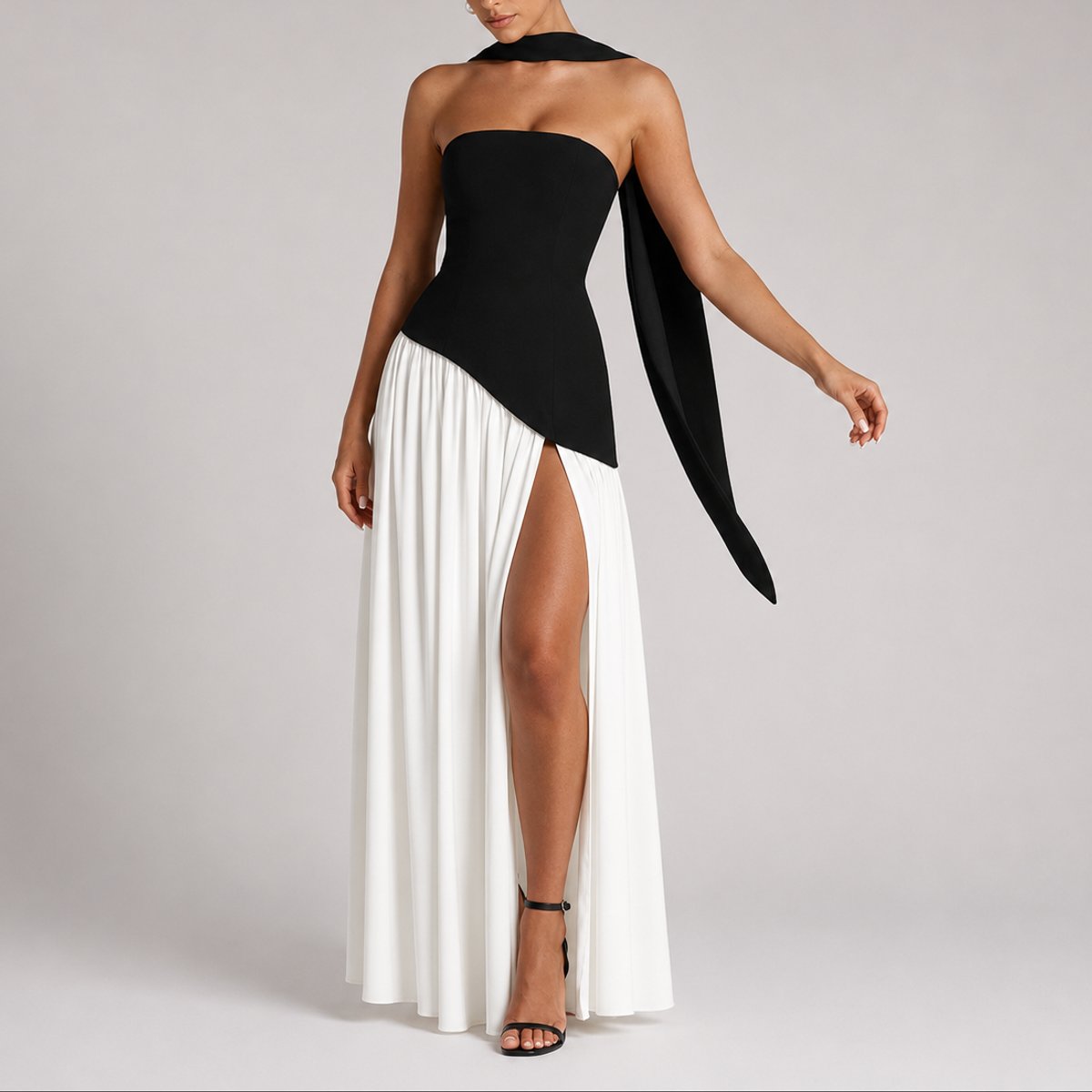 Women's Strapless Open-Back Split-Skirt Fall Wedding Guest Maxi Dress