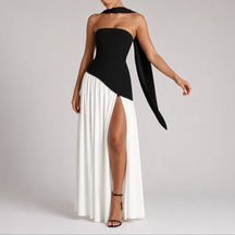 Women's Strapless Open-Back Split-Skirt Fall Wedding Guest Maxi Dress