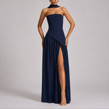 Women's Strapless Open-Back Split-Skirt Fall Wedding Guest Maxi Dress