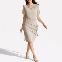 Women's Tiered Chiffon Flutter-Sleeve Midi Cocktail Dress